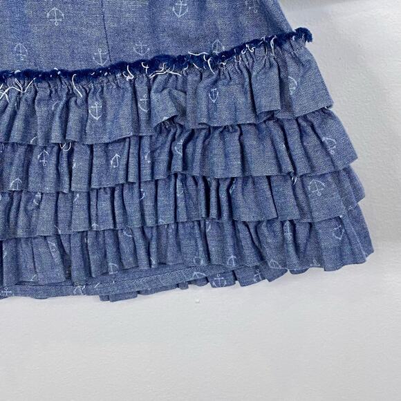 Fine Garments by Bell Chambray Ruffled Mini Dress Womens Sz 8 Nautical Anchors - Picture 6 of 11